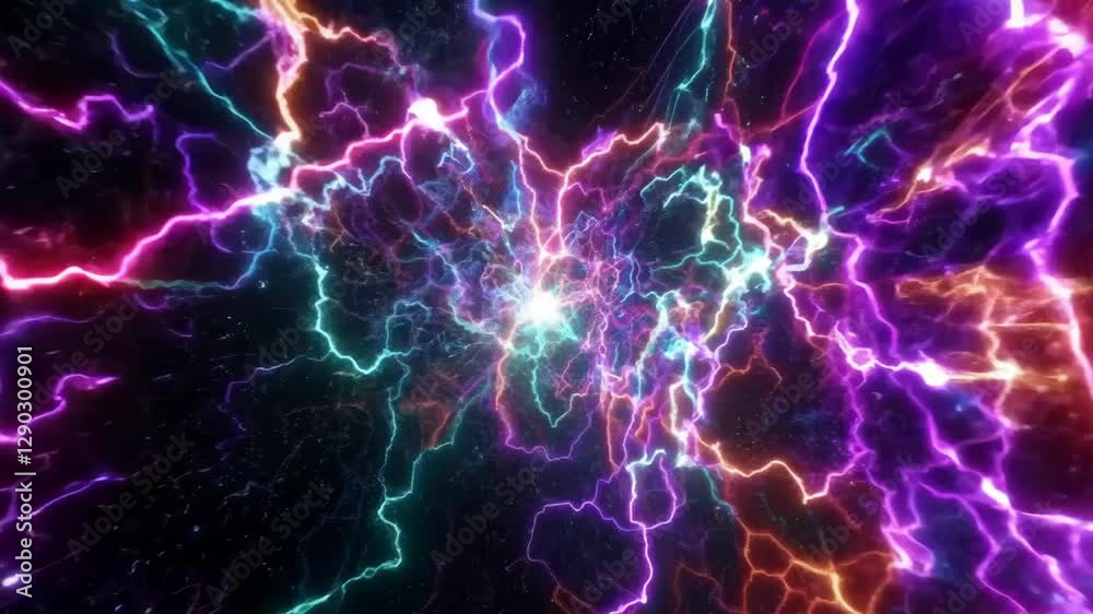 Explore the stunning visual display of energy and color in a cosmic realm. This captivating journey showcases the mesmerizing movement of electric hues across a dark background. Explore the stunning visual display of energy and color in a cosmic realm. This captivating journey showcases the mesmerizing movement of electric hues across a dark background.