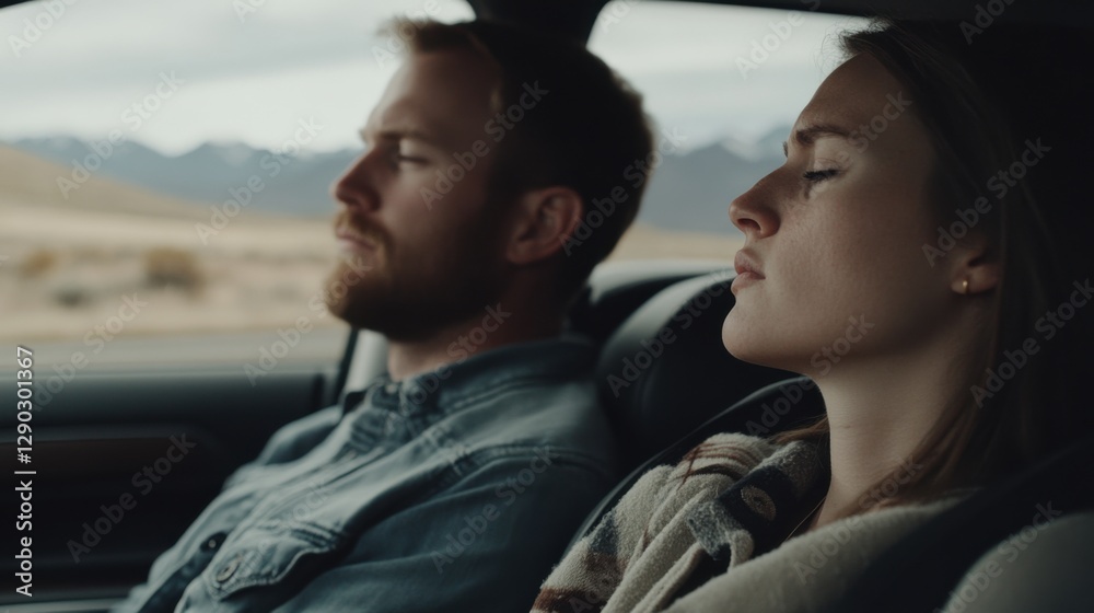 Fototapeta premium Relationship tension during a road trip. Featuring emotional detachment and frustration