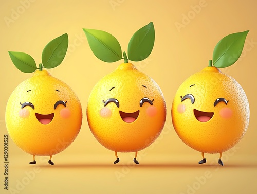 Cute cartoon lemons jumping photo