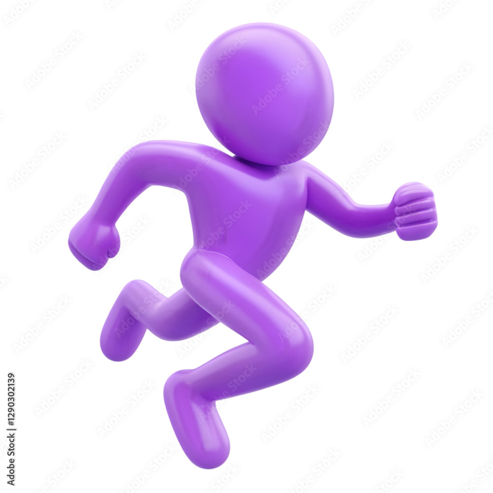 Purple 3D Figure in Motion: A Dynamic Running Pose Purple 3D Figure in Motion: A Dynamic Running Pose
