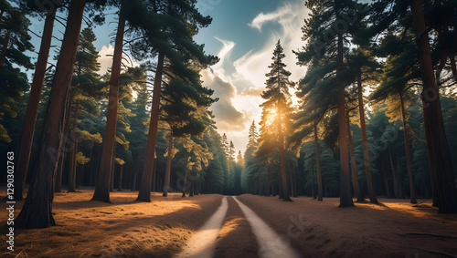 Towering Evergreens and the Scent of Pine Needles in a Serene Backdrop