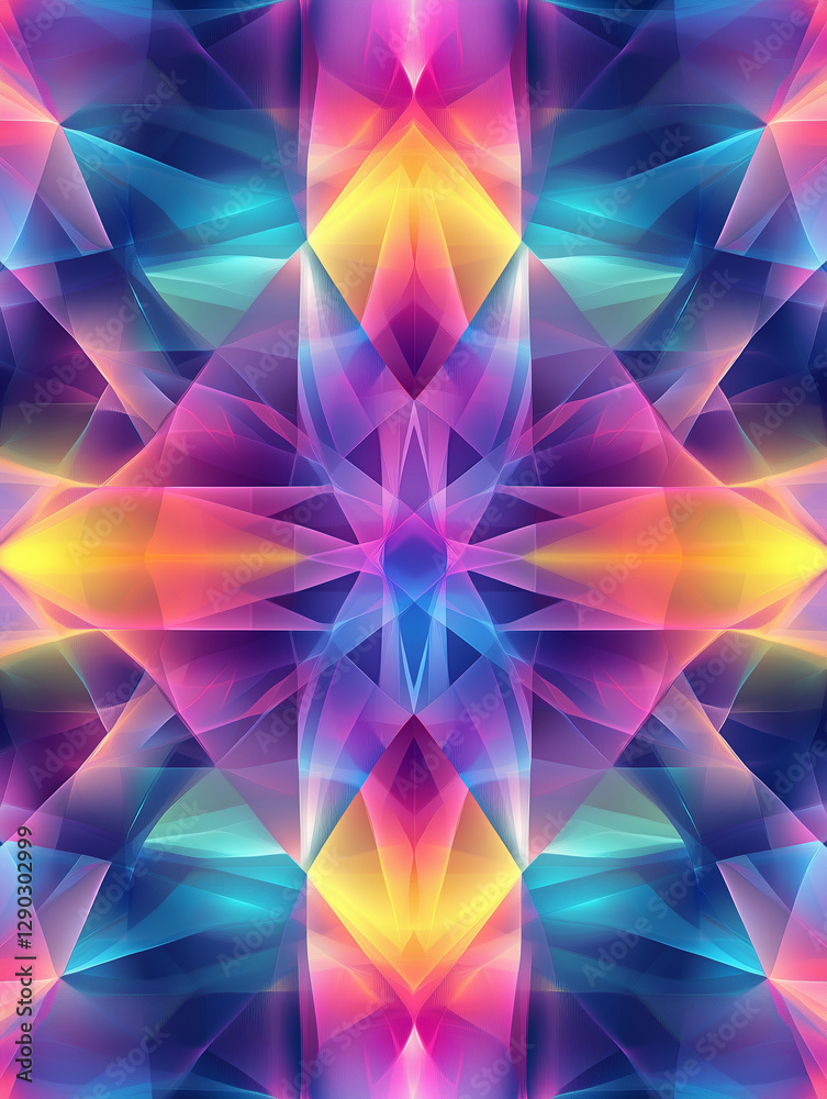 eamless geometric pattern, symmetrical shapes, colorful gradients