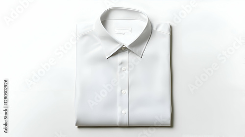 Folded White Men's Dress Shirt on White Background