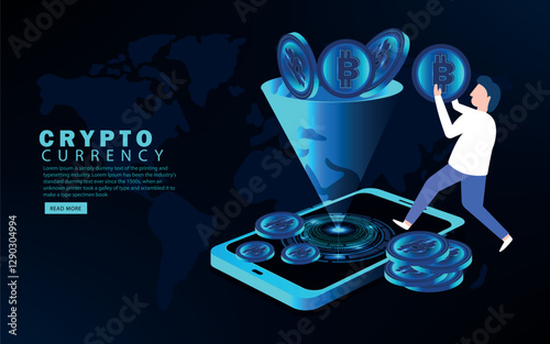 Bitcoin value business concept. Modern vector illustration of people expanding cryptocurrency investment