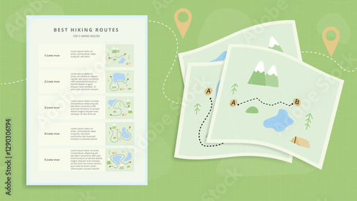Best Hiking Routes Map Outdoor Travel Vector Flat Background 