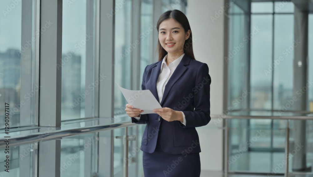 Businesswoman reviewing documents in modern office