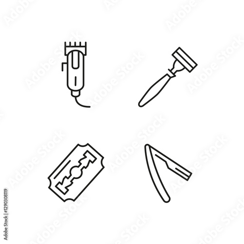 Barbershop and grooming icons. 4 barbershop and grooming trendy minimal icons. Barber Pole, Beard, Razor icon. Design signs for web page, mobile app, packaging design. Vector illustration