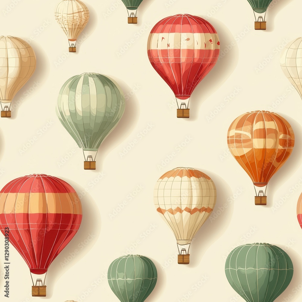 Obraz premium Colorful hot air balloons taking flight against a clear blue sky creating a joyful and scenic view of adventure Seamless Texture concepts