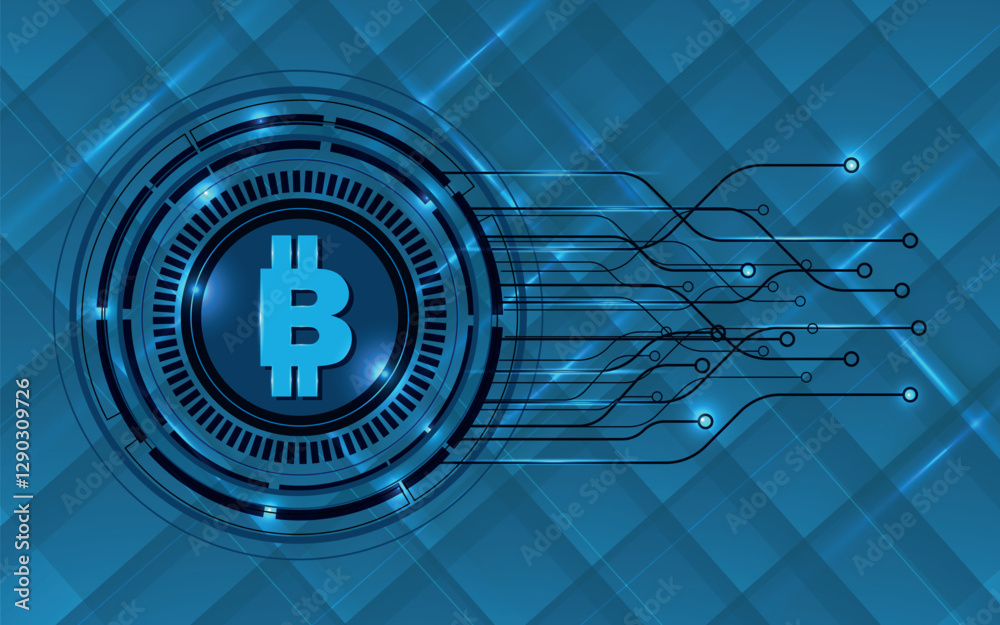 Obraz premium Bitcoin crypto currency digital technology on circuit board blue background