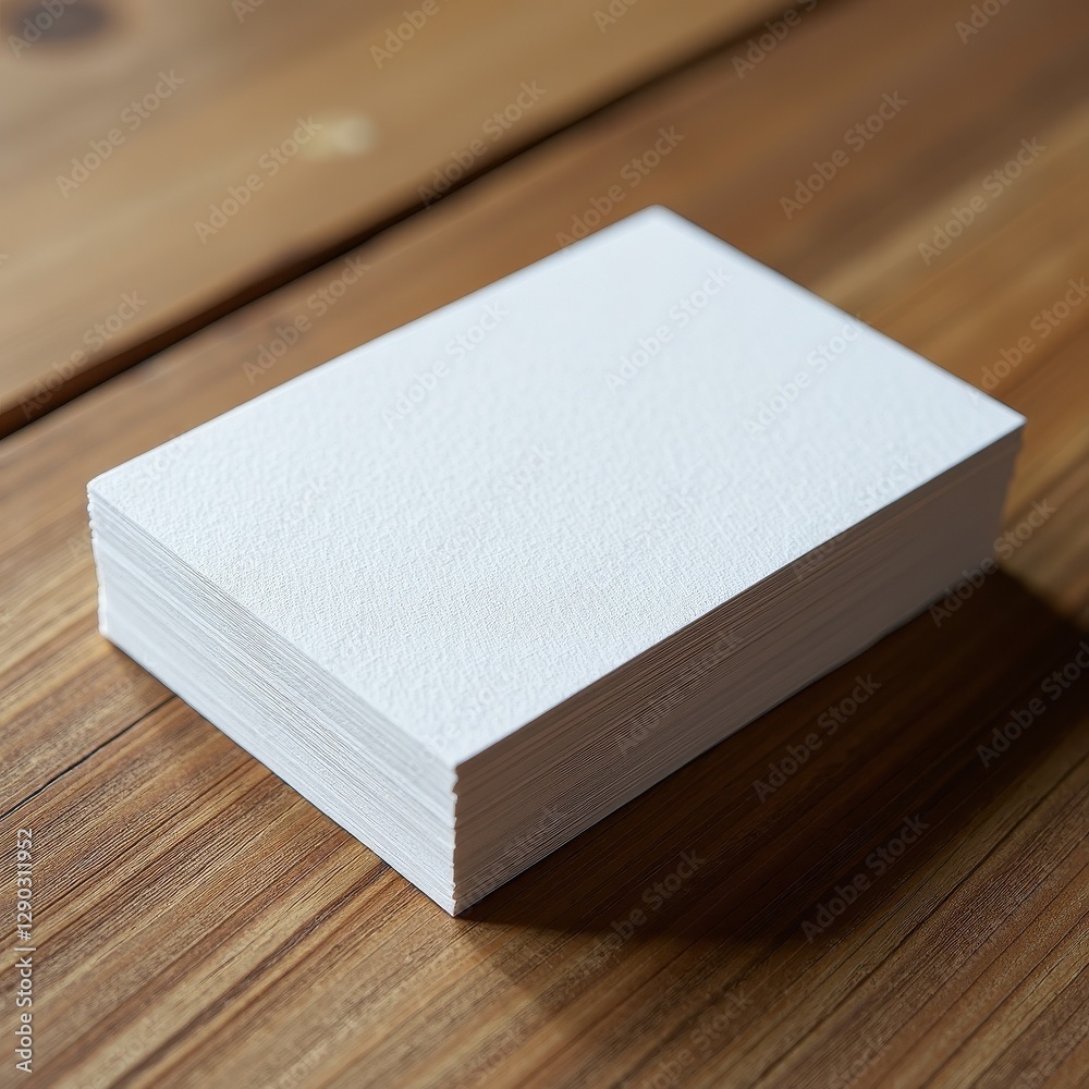 Fototapeta premium Stack of Blank White Business Cards on Wooden Table Mockup