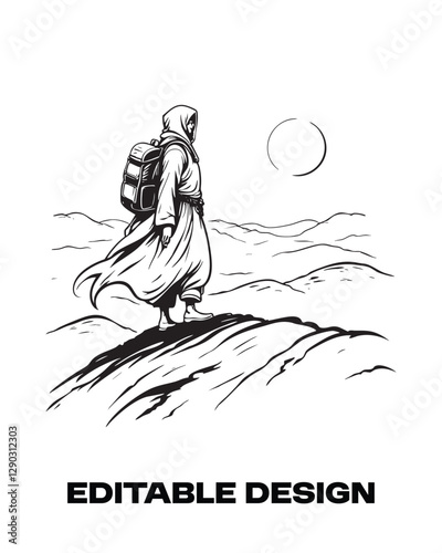 illustration of a nomad walking on the desert