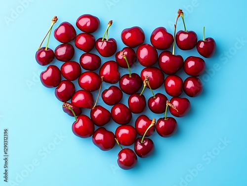 Cherries Heart Shape on Blue Background (2) photo