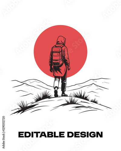 illustration of a nomad walking on the desert