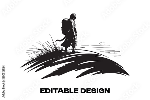 illustration of a nomad walking on the desert