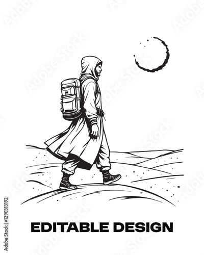 illustration of a nomad walking on the desert