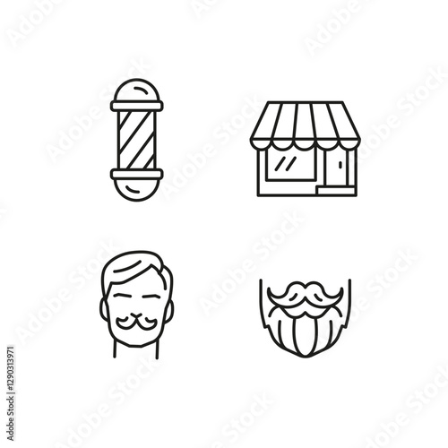 Barbershop and grooming icons. 4 barbershop and grooming trendy minimal icons. Barbershop, Beard, Razor icon. Design signs for web page, mobile app, packaging design. Vector illustration