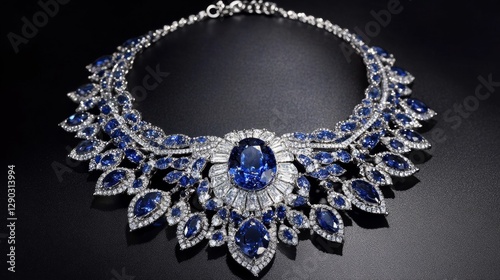 Diamond necklace jewellery. Big diamond and sapphire diamond