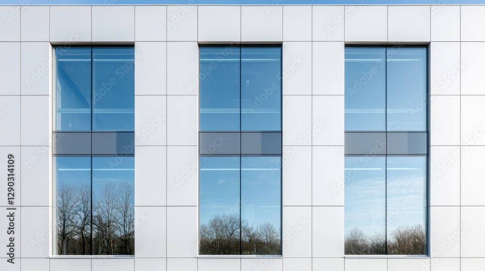 Obraz premium Modern building facade with windows reflecting sky