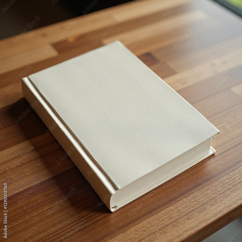 Fototapeta premium Blank White Hardcover Book Mockup on Wooden Table