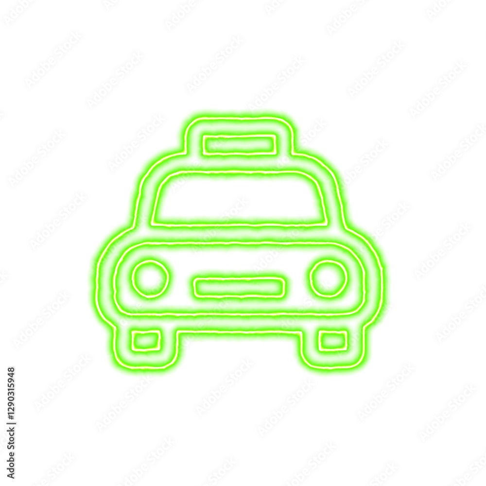 Obraz premium Icon taxi from the flow of energy of green color. Shimmering neon