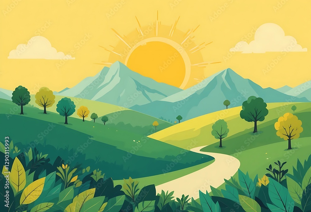 Obraz premium A beautiful landscape of rolling hills and green trees