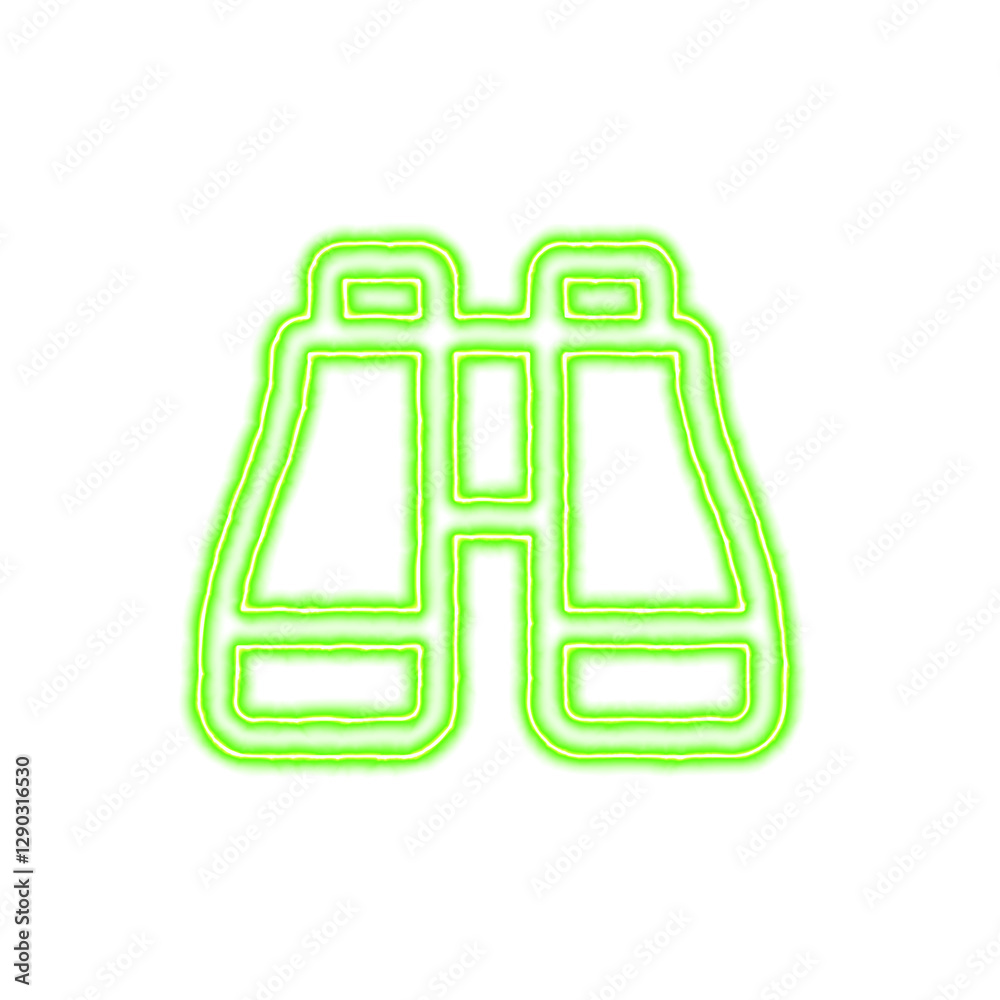 Icon binoculars from the flow of energy of green color. Shimmering neon Icon binoculars from the flow of energy of green color. Shimmering neon