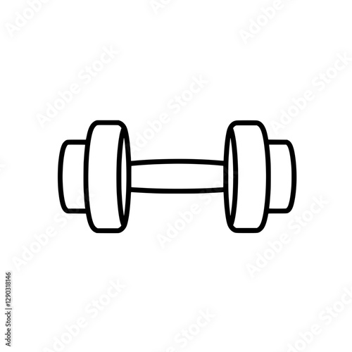 Dumbbell Icon: Simple, clean line drawing of a dumbbell, perfect for illustrating fitness, strength, and workout themes.