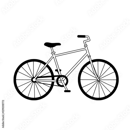 Modern Bicycle Design: An eye-level, meticulously crafted line art illustration of a classic bicycle, emphasizing its elegant frame and essential components.