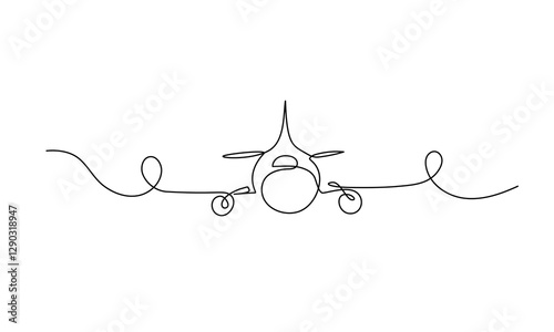 Plane in one continuous line drawing. One line poster. Outline airplane. For interior design and presentations. Vector illustration.