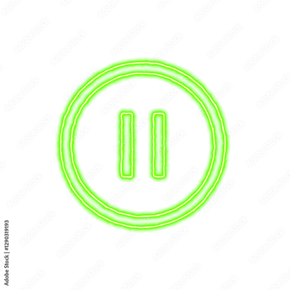 Icon pause circle from the flow of energy of green color. Shimmering neon Icon pause circle from the flow of energy of green color. Shimmering neon