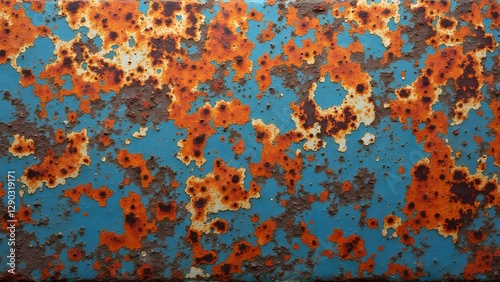 Rusty Metal Texture with Weathered Blue Paint and Corrosion Patterns
