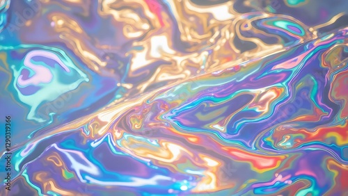 Holographic Iridescent Abstract Texture with Vibrant Rainbow Reflections