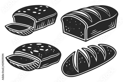 set of Whole wheat bread food silhouette vector illustration