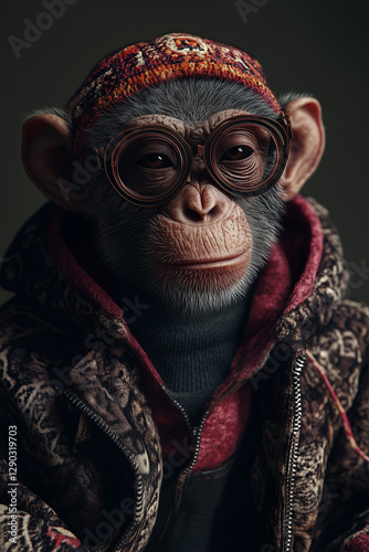 Stylish Monkey in Fashionable Outfit and Accessories  
