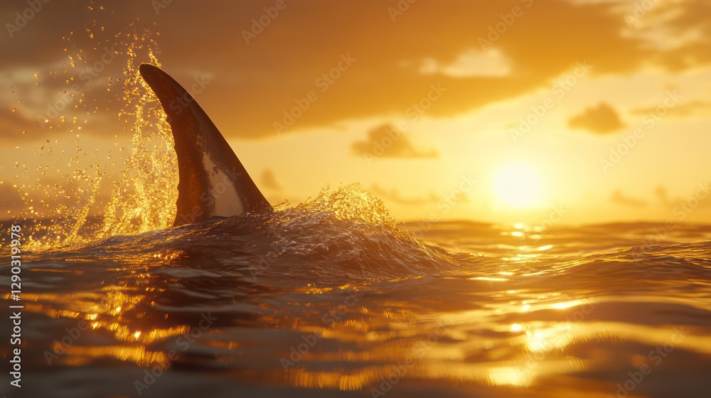 Fototapeta premium Orca fin sunset ocean wildlife nature