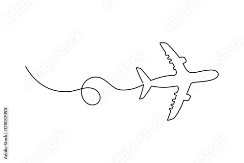 Airplane in one continuous line drawing. One line poster. Outline airplane. For interior design and presentations. Vector illustration.