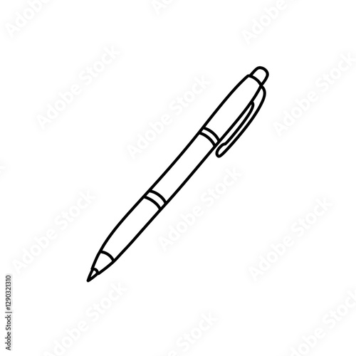Pen Illustration: A sleek pen drawn with simple lines, emphasizing the form of the writing tool.