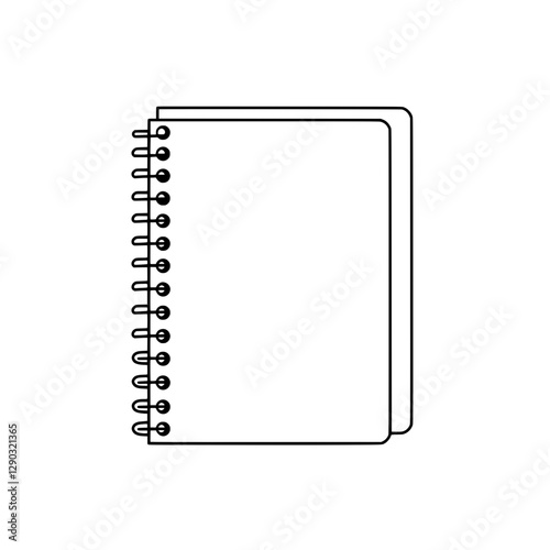 Spiral Notebook Sketch: A clean line drawing of a spiral notebook, its pages blank, ready for ideas and notes. Perfect for illustrating planning, studying, and creativity.
