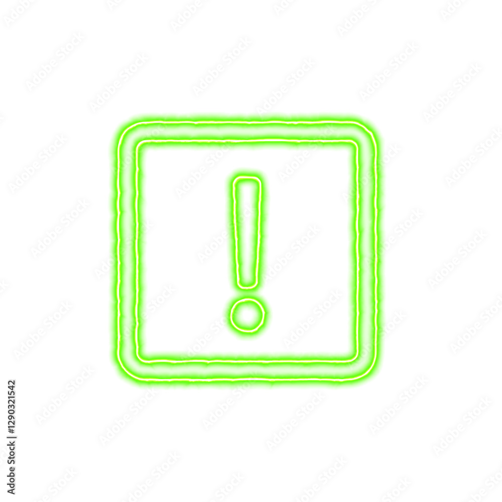 Icon exclamation square from the flow of energy of green color. Shimmering neon Icon exclamation square from the flow of energy of green color. Shimmering neon