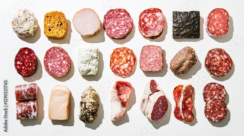 Wallpaper Mural slices of deli meat, cold cuts, appetisers, ham, mortadella, salami on white background Torontodigital.ca