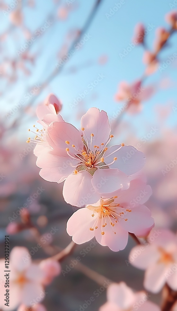 Obraz premium Delicate Pink Blossoms in Spring Sunlight