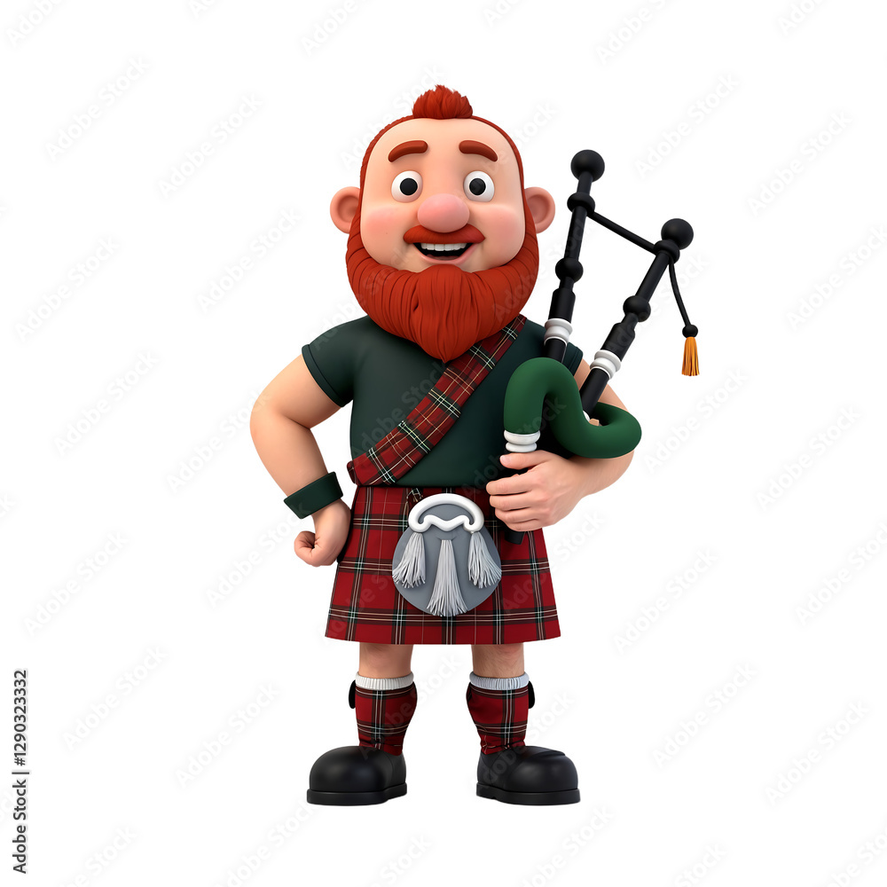 Obraz premium Character Wearing Kilt Holding Bagpipes a Traditional Outfit Illustration