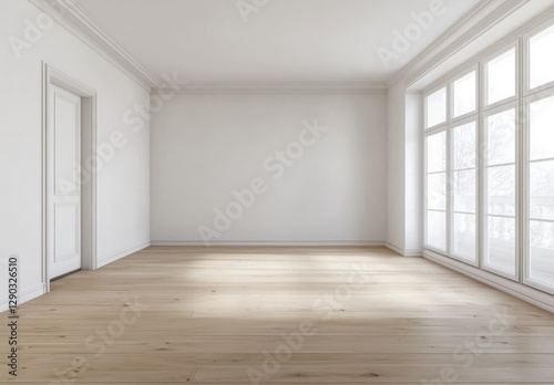 Wallpaper Mural Empty bright room with hardwood floor and large windows. Torontodigital.ca