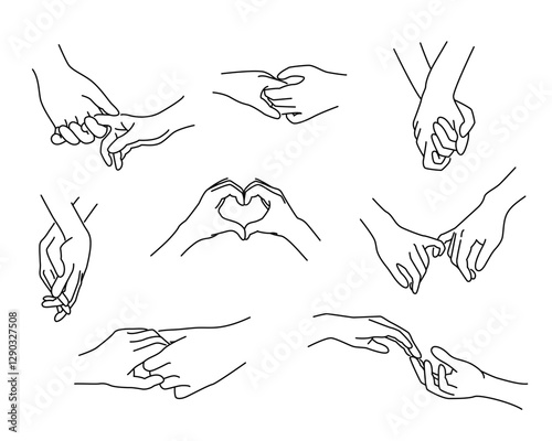 Love Hands in one continuous line drawing. One line poster. Outline multiply love hands. Element for interior design and presentations. Vector illustration.