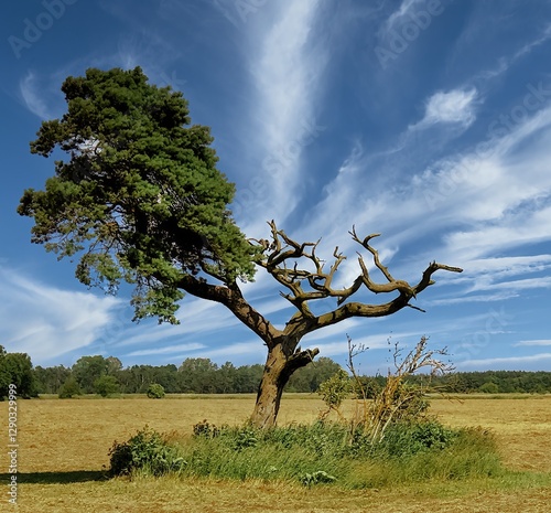 Obraz na płótnie Wind-scarred tree behind the dunes on the Baltic Sea w salonie