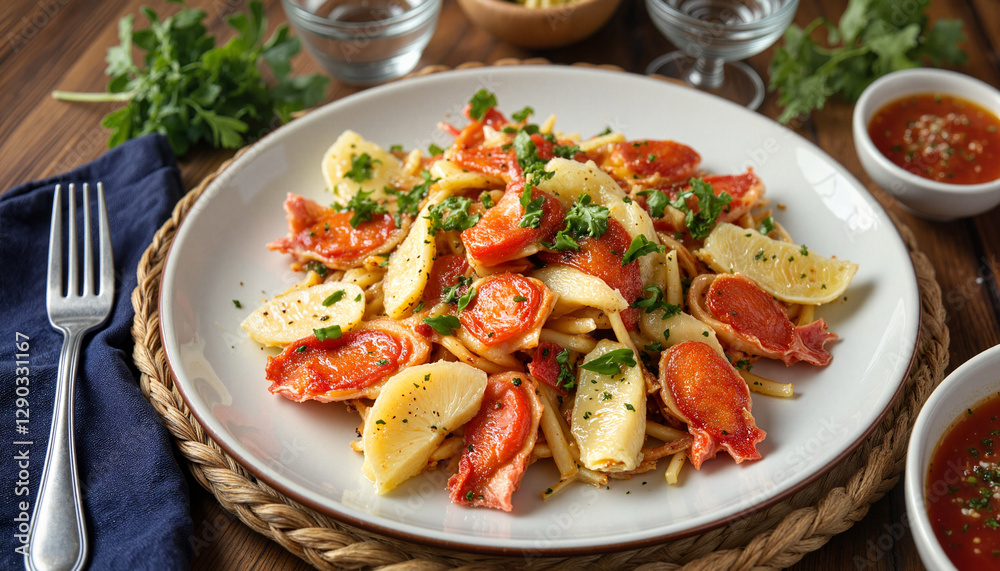 Elegant Atlantic lobster dish with lemon and greens, gourmet dining