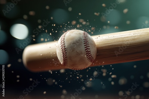 Obraz na płótnie Baseball bat hitting ball under stadium lights, capturing powerful sports action moment for fans and athletes in high-energy game. w salonie