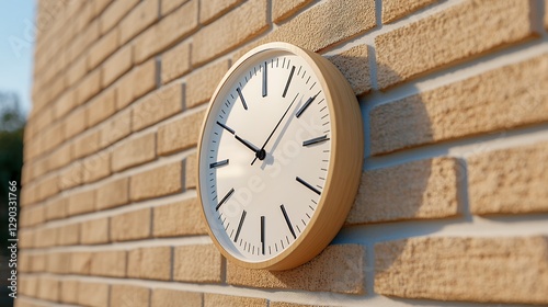 Wallpaper Mural Round Wall Clock on Beige Brick Wall Torontodigital.ca