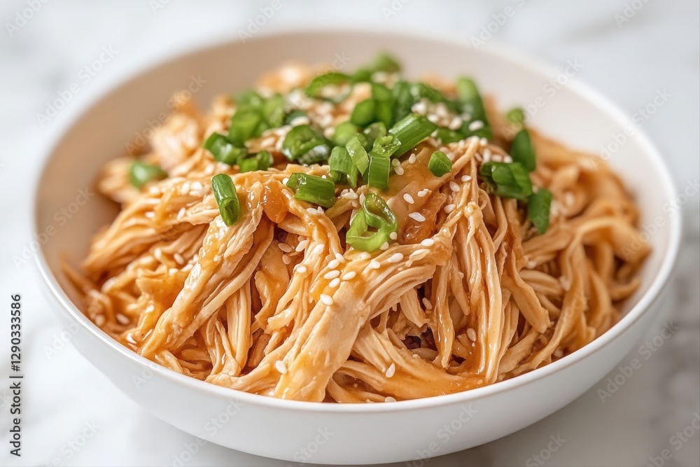 Close-up of cozy shredded chicken salad delicious and healthy home kitchen dining Close-up of cozy shredded chicken salad delicious and healthy home kitchen dining