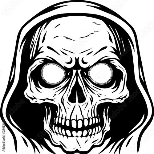 Skull Pirates Ghostly and Cursed Skull Pirates Grim Reaper Skull Design with Hood and Empty Eye Sockets, svg vector.